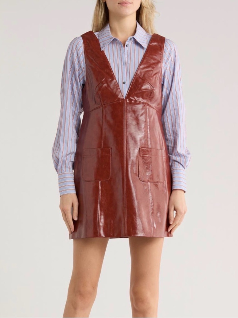 Cinq a sept tade faux leather pinafore shirt dress